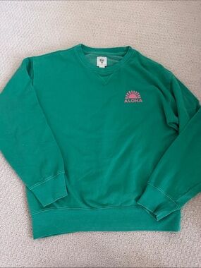 Billabong Green Crewneck with Pink Aloha Sun Logo